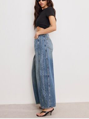 NWT Good American GOOD EXTREME Barrel Jeans | High Rise | Medium Wash | $179 MSR